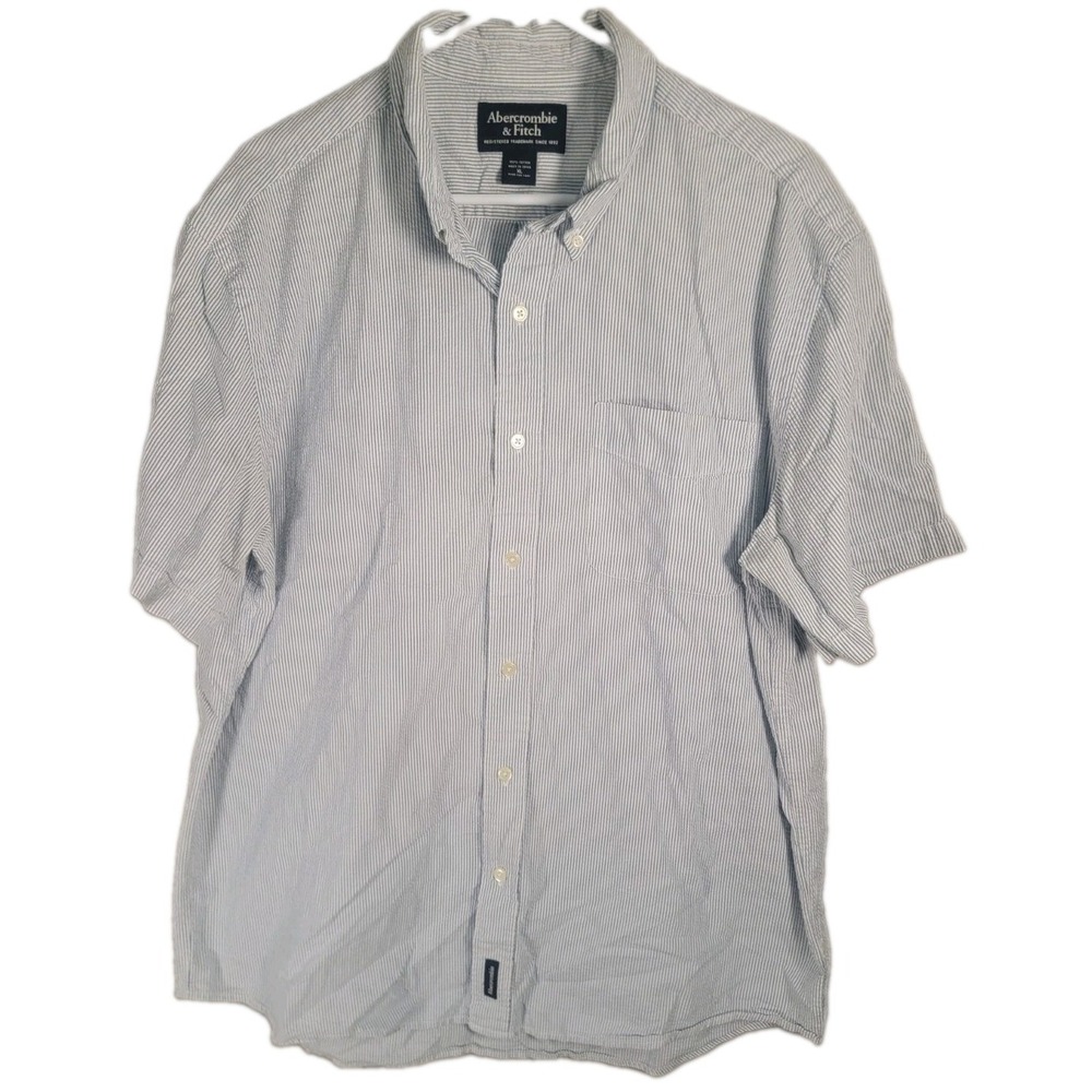 Abercrombie & Fitch Seersucker Shirt Mens XL Blue Striped Short Sleeve Button Up